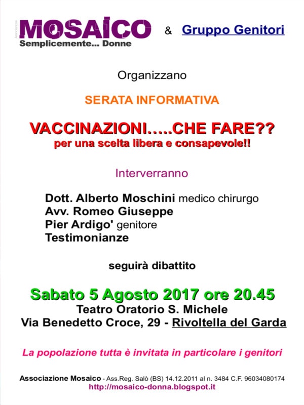 Serata informativa per genitori per parlare di vaccini |Rivoltella del Garda| 5 agosto 2017