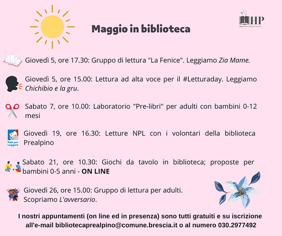 Biblioteca del villaggio Prealpini appuntamenti mese di maggio 2022